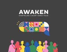 the poster for awaken shows people standing in front of a speech bubble with an image of