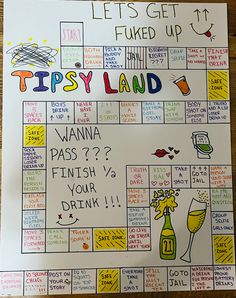 a board game with words written on it and other things to do in the background