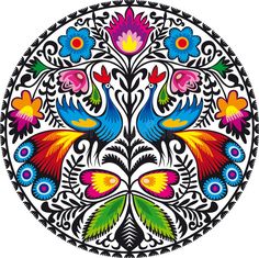 an ornate design with colorful flowers and birds in the center