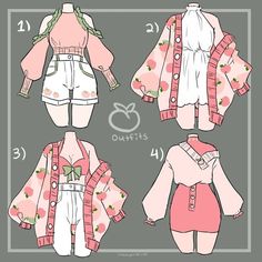 four different types of clothes for dolls