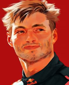 a digital painting of a man with blonde hair and a black shirt smiling at the camera