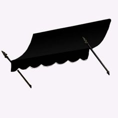 a black awning with two swords sticking out of it