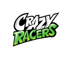 the crazy racers logo is shown in green and black letters on a white background,