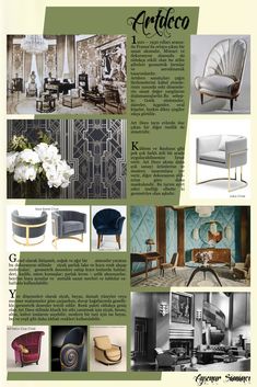 an article in the interior design magazine with pictures of furniture and decor items on it