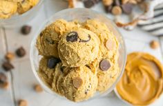 peanut butter and chocolate chip cookies in a glass bowl