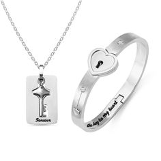 Love jewelry - These Heart Lock Bracelet & Key Necklace is the true promise of real love for couples.A unique gift with personalization - The Key of the necklace is designed for unlocking the heart-shaped lock of the bracelet making it a unique gift for romantic occasions. Great gift for every couple - Love each other to lock, means never abandon, forever. Stylish and meaningful, it makes a great gift for every couple. Handcuff Jewelry, Couples Jewelry, Lock Bracelet, Promise Necklace, Bff Jewelry, Meaningful Design, Couples Bracelet, Bracelet Couple, Key Jewelry