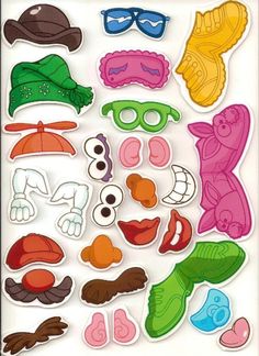 an assortment of stickers that include hats and sunglasses