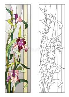 two stained glass panels with flowers on them