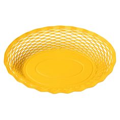 a yellow plastic bowl on a white background