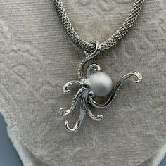 New Necklace With The Popular Octopus, Squid Or Kracken Pendant That Is Stunning In Detail And Craftsmanship. Quality , Unique Chain Made Of Italian Silver Octopus Bracelet, Octopus Squid, Octopus Jewelry, Octopus Pendant, Kraken, Metal Clay, Octopus, Womens Jewelry Necklace, Silver Necklace