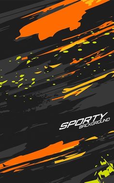 an abstract sports background with orange and black paint splattered on the side of it