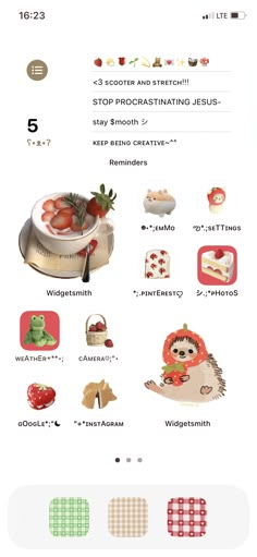 an info sheet showing the different types of food and drinks in each section, including strawberries