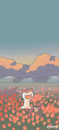 an image of a cartoon character in the middle of a field full of poppies