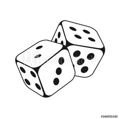 two dices with black dots on the sides and one is in the middle, as if