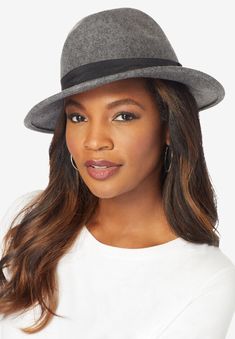 A wool fedora that instantly adds style to any outfit. black twill tape ribbon 2 3/4" brim Pure wool, damp wipe, imported Fashion That Fits:The fedora is Black Felt Hat, Wool Fedora, Felt Fedora, Tunic Tank Tops, Swimsuits For All, Black Felt, Felt Hat, Brim Hat, Wool Hat