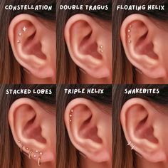 the different types of ear piercings are shown in this image, and there is no description