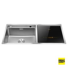 a stainless steel kitchen sink with a built - in dishwasher on the side