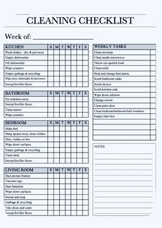 a cleaning checklist is shown in this printable sheet for the homeowner