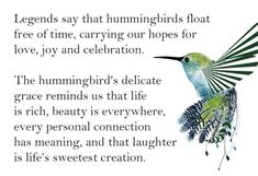 a hummingbird flying through the air with its wings spread out and it's words written