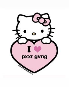 hello kitty holding a pink heart with the words i love pixr giving