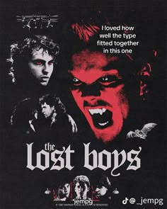 the lost boys movie poster with an evil face and two demonic faces on it's chest