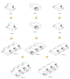 some diagrams showing different types of buildings and their corresponding shapes, including the top one in yellow