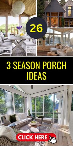 four different pictures with the words 3 season porch ideas