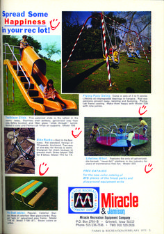 an advertisement for a children's play park with pictures of swings, slides and other things