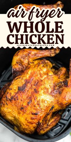 This Air Fryer Whole Chicken is one of the best chicken recipes for dinner! This chicken recipe is bursting with flavor from a homemade rub and is tender, juicy, and delicious. Pin this delicious food for dinner tonight! Air Fryer Whole Chicken, Chicken Roasted, Best Pressure Cooker, Amazing Chicken, Whole Chicken Recipes, Airfryer Recipes, Whole Roasted Chicken, Oven Roasted Chicken, Air Fryer Recipes Chicken