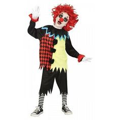 a clown with red hair and black makeup