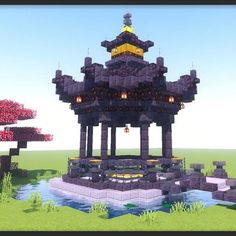 Are you searching for an exciting and cool-looking gazebo built to add to your small pond, garden, or anywhere you like? Then this Chinese Gazebo will surely fit what you need! Its breathtaking design is made entirely with black stones and gold blocks. It displays that a monarch owns the place. The attention to detail reflects the beauty and sophistication of traditional Chinese architecture. Check it out now! Chinese Gazebo, Minecraft Gazebo, Small Pond Garden, Japanese Minecraft Builds, Minecraft Build House, Minecraft Fountain, Gazebo Design Ideas, Minecraft Japanese House, Traditional Chinese Architecture