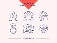 the freebie love icon set includes icons such as wedding rings, engagement rings and hearts