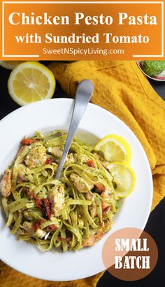 chicken pesto pasta with sundried tomato is an easy and healthy dinner that's ready in less than 30 minutes