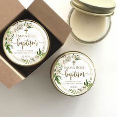 Baptism 4oz Soy Candles Looking for budget-friendly elegant candle favors for your next event we can help you. That will smell heavenly and be a highlight of your special day. Every time one of your guest light one of our candles know they are experiencing the best soy and essential oil to fill their space with the most amazing scent handpicked by you. 100% Plant-Based Soy Wax Lead/Zinc Free (Cotton Wicks ONLY) and Dye Free (optional) Sold in sets of (6) Add Personalizations at Check Out Baptism Candle Favors, Bautizo Ideas, Candle Favor, Creative Wedding Favors, Christening Ideas, Baby Boy Baptism, Communion Favors, Christening Favors