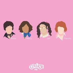 the four main characters from grease on pink background