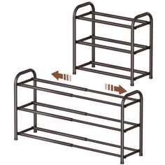 two metal racks are shown with arrows pointing to the right and left ends on each side