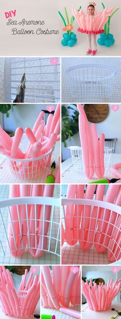 there are many different pictures of pink items in the basket