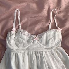 White faux linen underwire babydoll dress with pink... - Depop Underwire Dress, Dress Picnic, Picnic Vibes, Coquette Dress, Princess Closet, Virtual Wardrobe, Dark Vintage, Pink Bows, Southern Belle