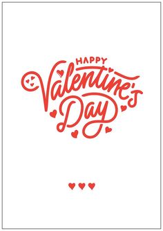 the words happy valentine's day written in red on a white background with hearts