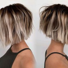 Short Bob Balayage, Chin Length Bob Round Face, Bob Round Face, Super Short Bob, Bayalage Brunette, Bob Balayage, High Buns, Short Textured Hair, Chin Length Bob