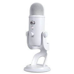 a white microphone is on top of a stand