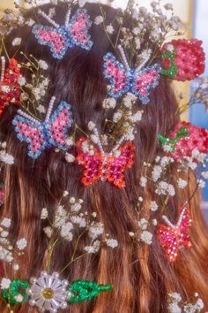 Butterfly Barrette – Susan Alexandra Hair Accessories With Beads, Beaded Clips, Ribbon Hair Clip, Hair Clips Cute, Beaded Decor, Pony Bead Projects, Midsummer Dream, Y2k Prom, Metal Hair Clip