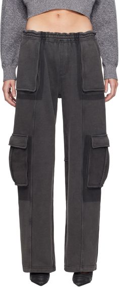 Oversized washed French terry sweatpants. · Concealed drawstring at elasticized waistband · Four-pocket styling · Cargo pocket at outseams · Logo printed at back pocket Supplier color: Washed shadow High Waisted Sweatpants, Cargo Sweatpants, Wide Leg Sweatpants, Cargo Pocket, Sleepwear & Loungewear, Cargo Pant, Alexander Wang, French Terry, Apparel Accessories