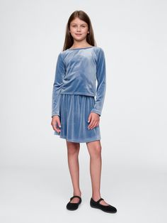 Soft velvet shirt and skirt outfit set.  Round neck with keyhole closure.  Long sleeves.  Elasticized waist at skirt.  Fit: Slim.  A fitted silhouette that fits close to the body.  Hits at the knee. Shirt And Skirt Outfit, Rompers For Girls, Velvet Outfit, Shirt And Skirt, Velvet Clothes, Velvet Shirt, Gap Kids, Skirt Outfit, Fitted Silhouette