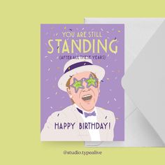 a birthday card with an image of a man in a hat and glasses on it