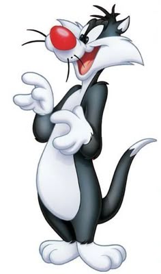 a cartoon cat with red nose and black body