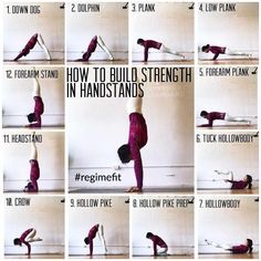 a series of photos showing how to do a handstand