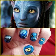 Avatar Acrylic Nails, Avatar Pandora Nails, Avatar The Last Airbender Nails Acrylic, Blue Avatar Inspired Nails, Avatar Eyeshadow, Theme Nails, Avatar Theme, Avatar Pandora