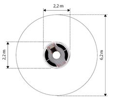 an image of a white circle with measurements for the hole in it and two lines on each side