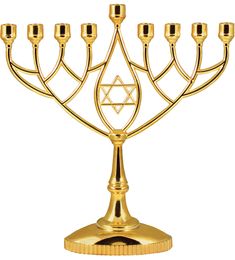 a golden menorah with five candles